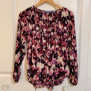 Simply Vera Vera Wang Purple Print Tie Neck Long Sleeve Top Small